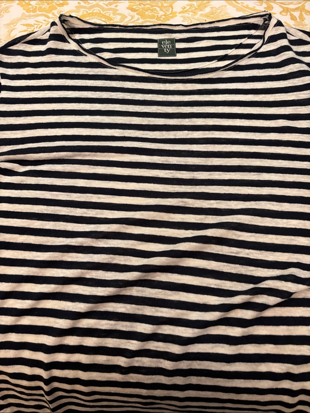 Eleventy Black and White Striped short sleeve French t shirt